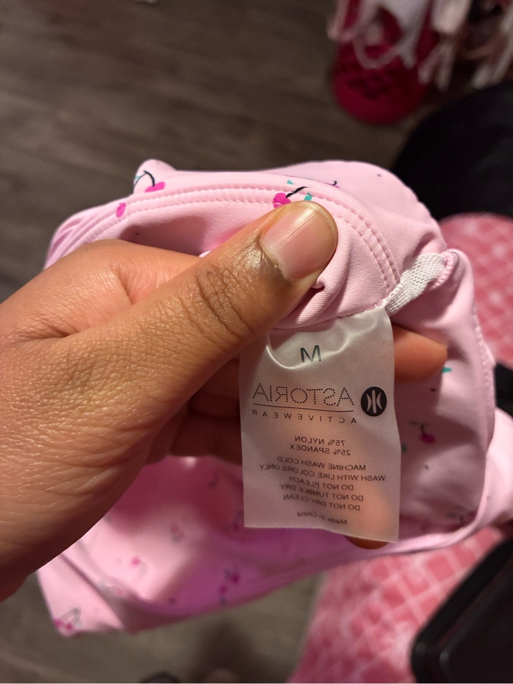 Cherry print Pink Sports Bra - Women’s activewear - Picture 4 of 4